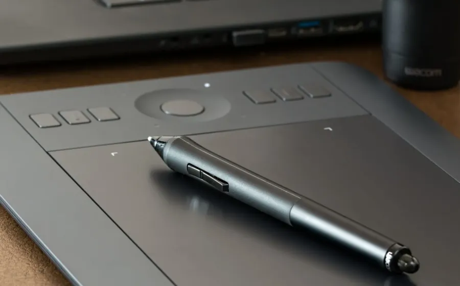Seseorang sedang menggunakan tablet canggih dengan stylus pen untuk bekerja kreatif secara produktif